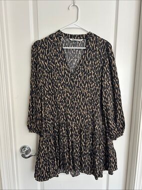 Zara animal  Print V-Neck Women’s mini Dress - Black & Tan small